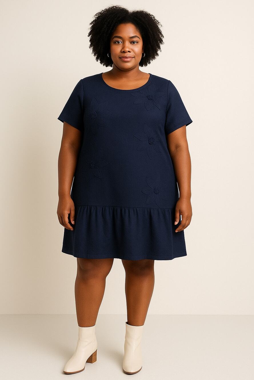 Crown & Ivy Midnight Navy Blue Dress floral lace embroidery 100% cotton 0X plus